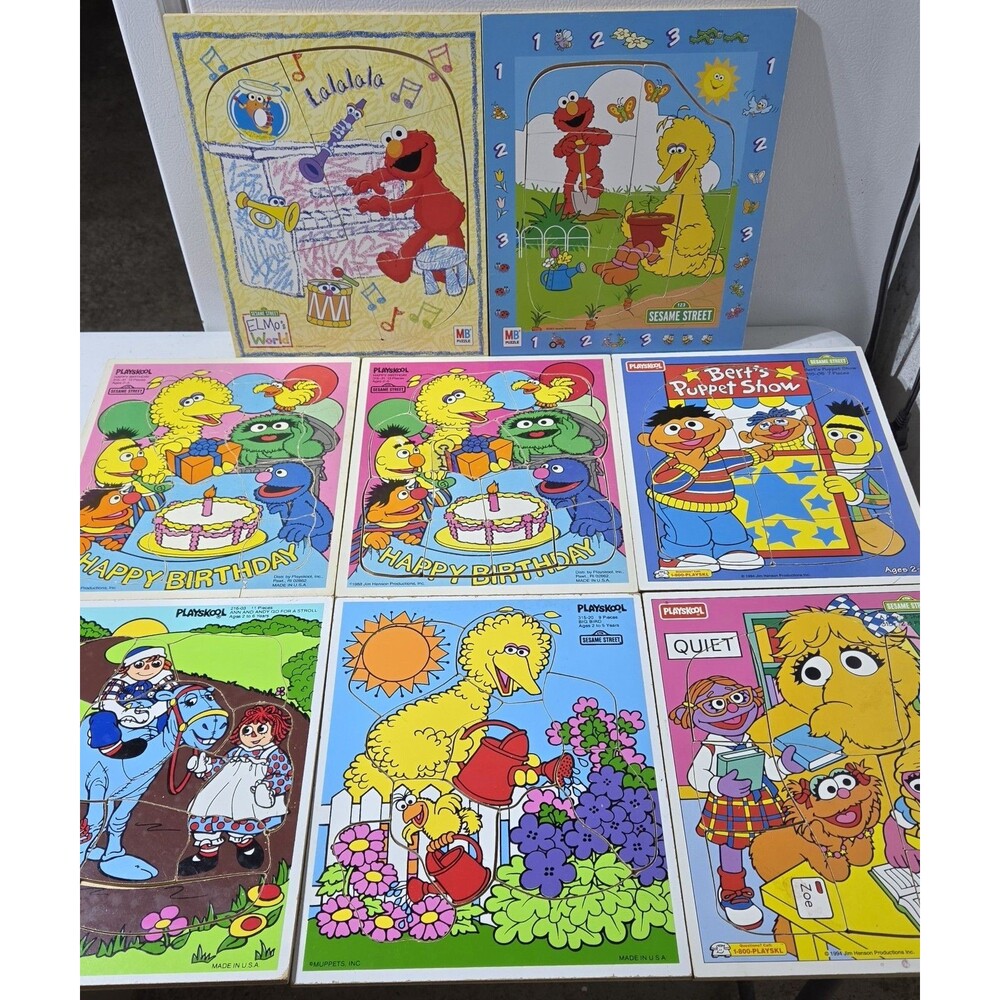 Vintage Playskool Wooden Puzzles Lot Of 8 Sesame Street Jim Henson